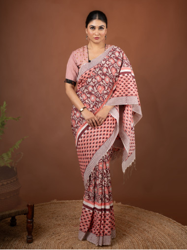 BSHB54 - Hand Block Cotton Saree